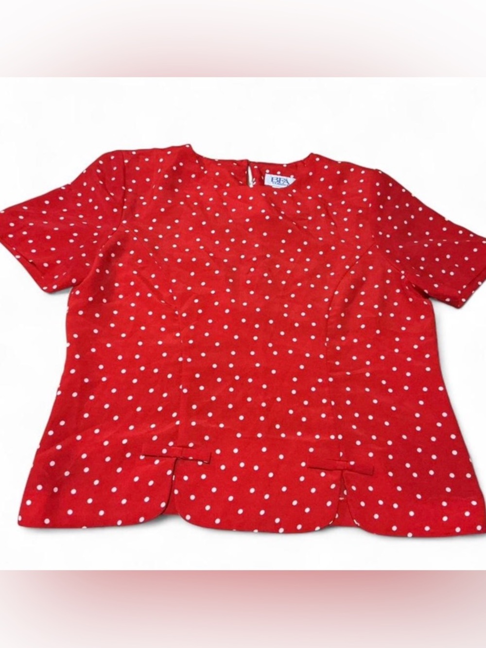 VTG BFA Classics Red White Polka Dot Short Sleeve Top Front Bow Details Sz 10